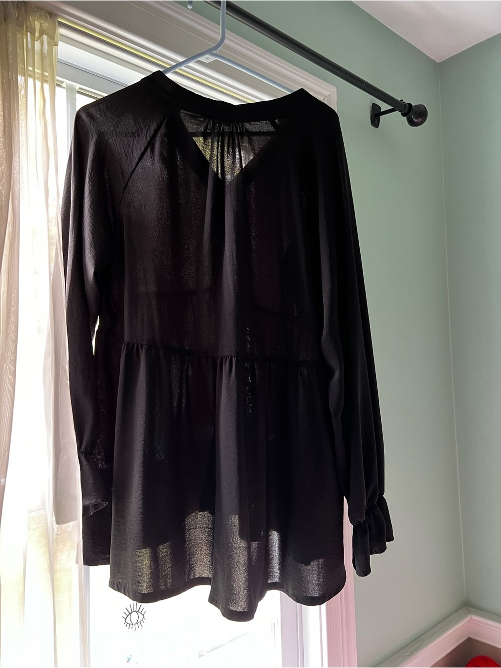 Black Women's Button-Front Peasant Top - Picture 2 of 2